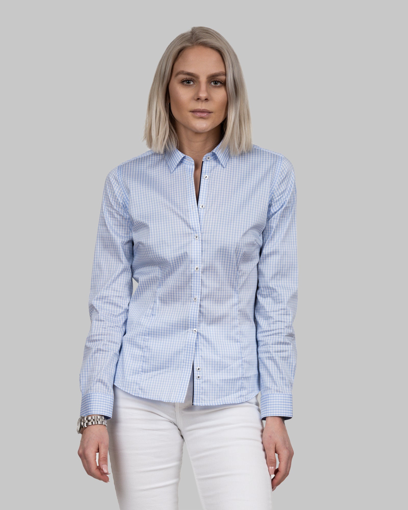 JH&F Yellow Bow 53 Woman Sky Blue Check