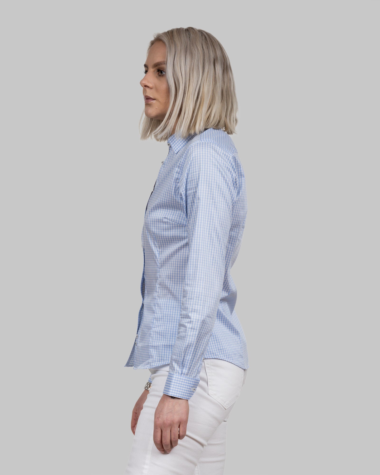 JH&F Yellow Bow 53 Woman Sky Blue Check