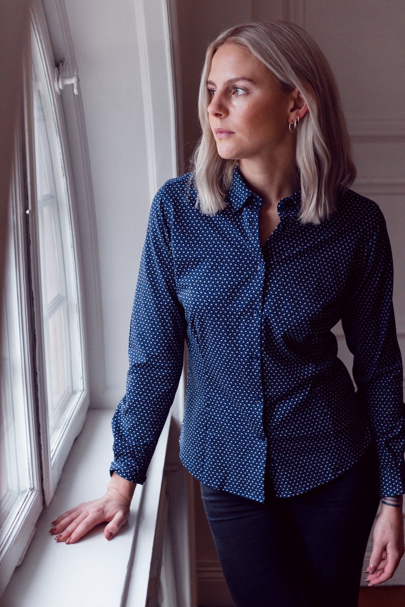 IB131 Pique Knit Woman Blue Print