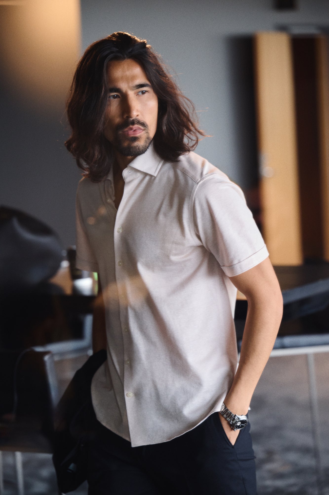 Indigo Bow 133 S/S Shirt Tailored Fit Navy
