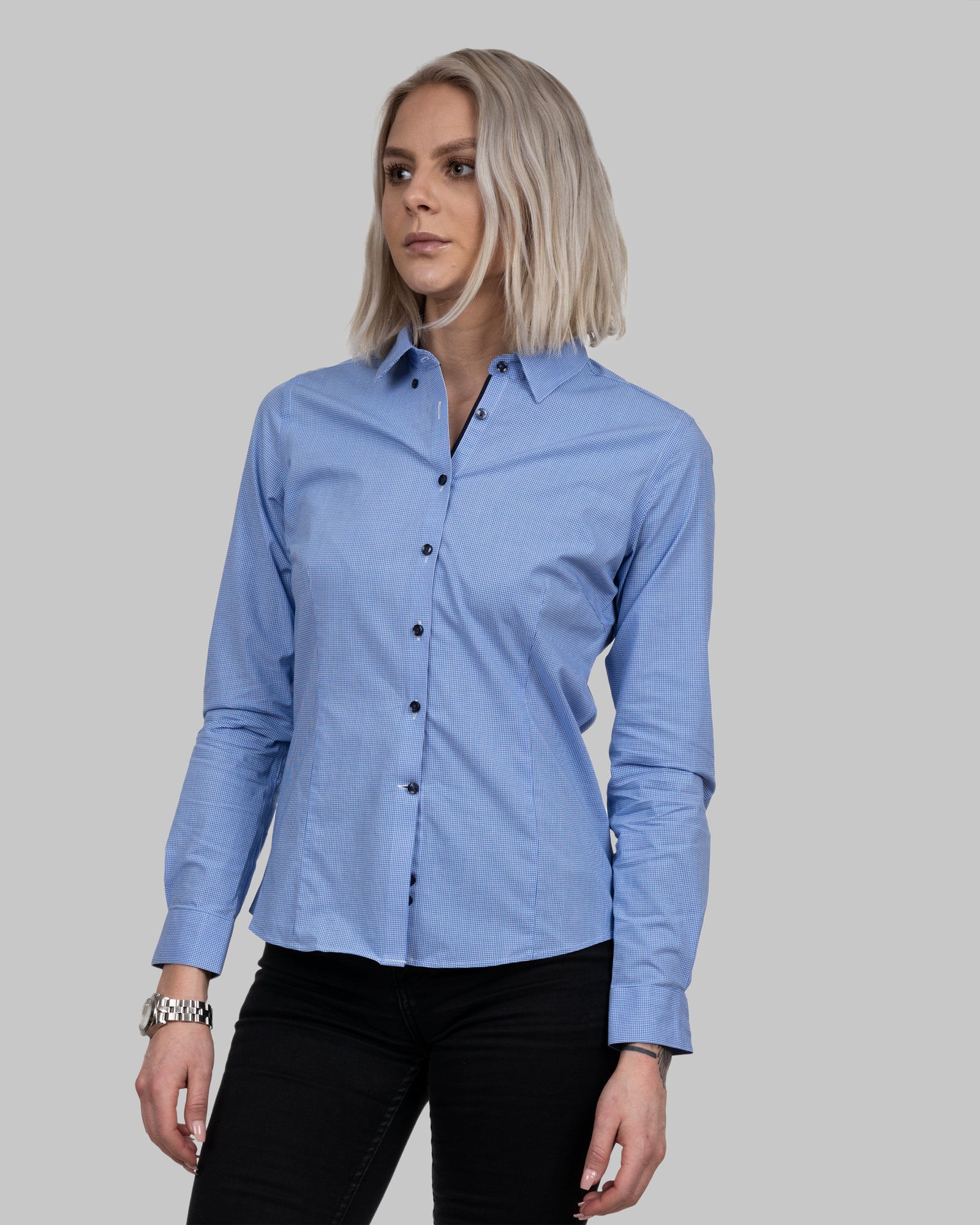 JH&F Purple Bow 141 Women Blue Check
