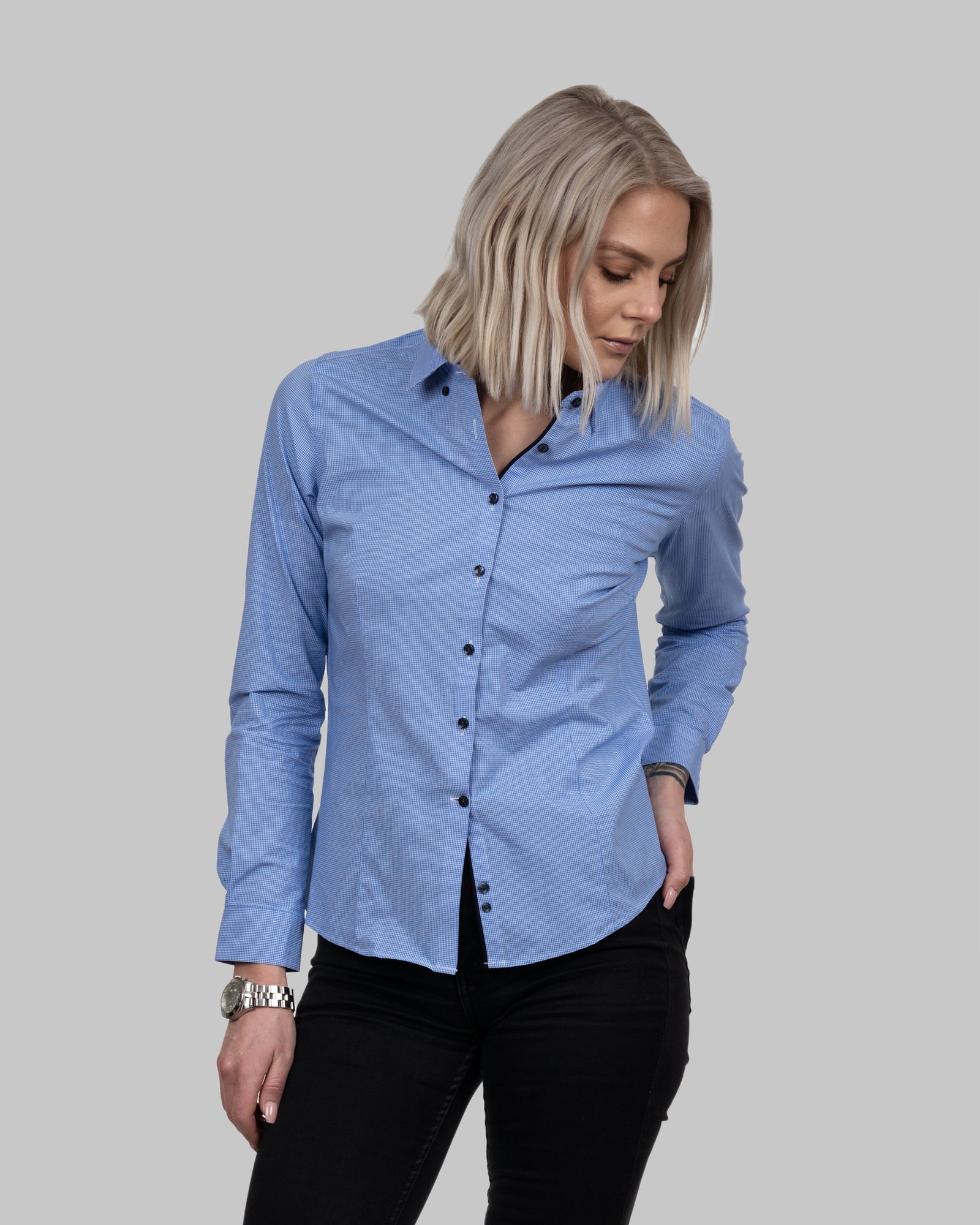 JH&F Purple Bow 141 Women Blue Check