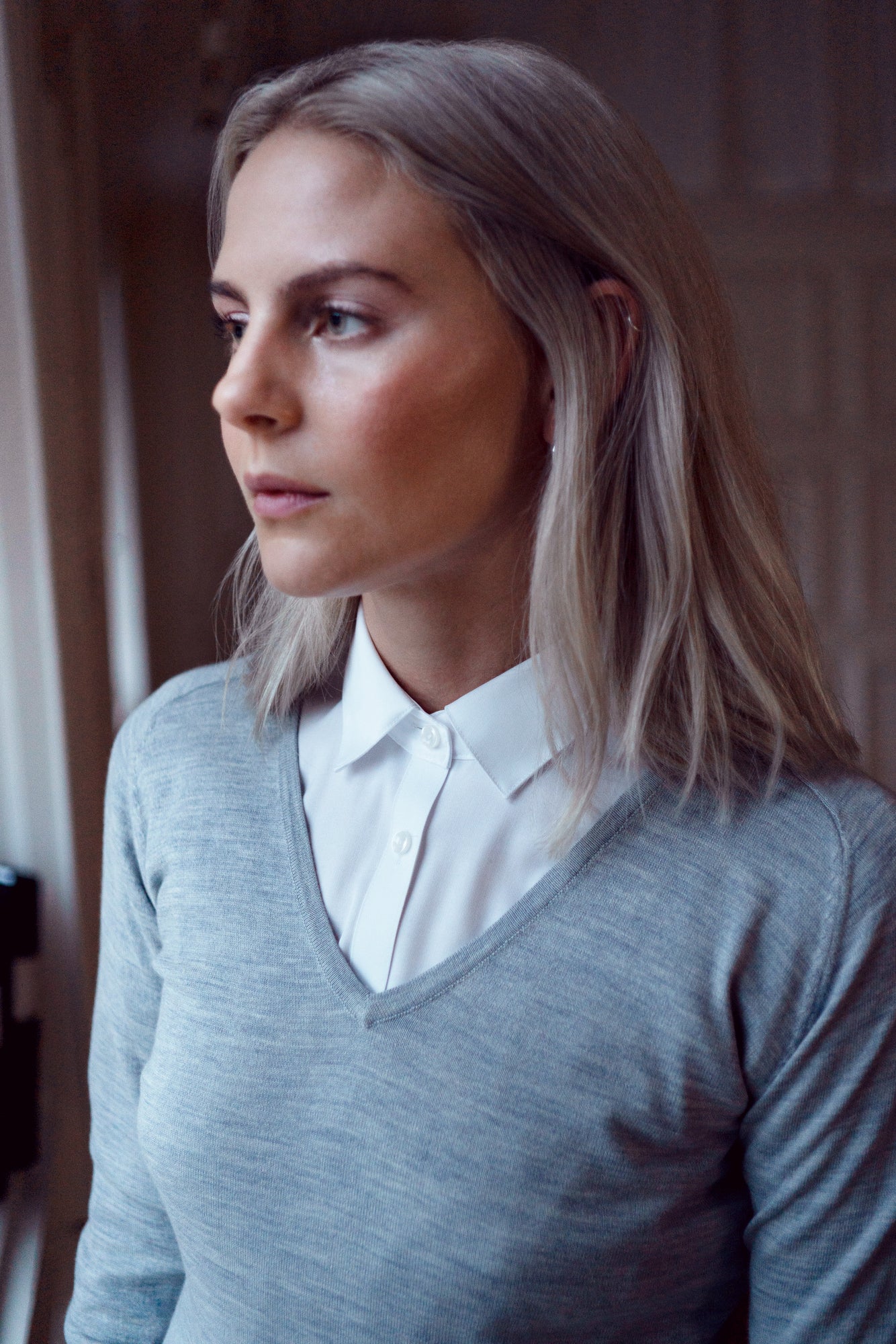 Merino V-Neck Woman Light Grey Melange