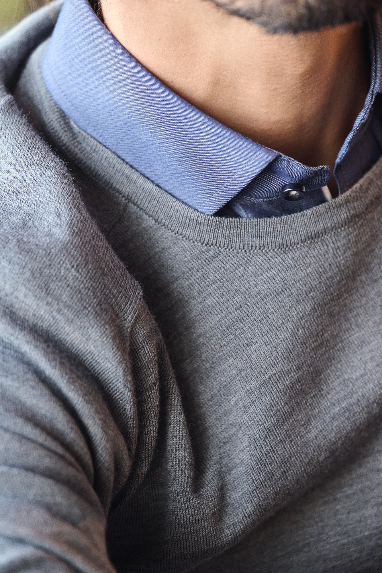 Merino U-Neck Light Grey Melange