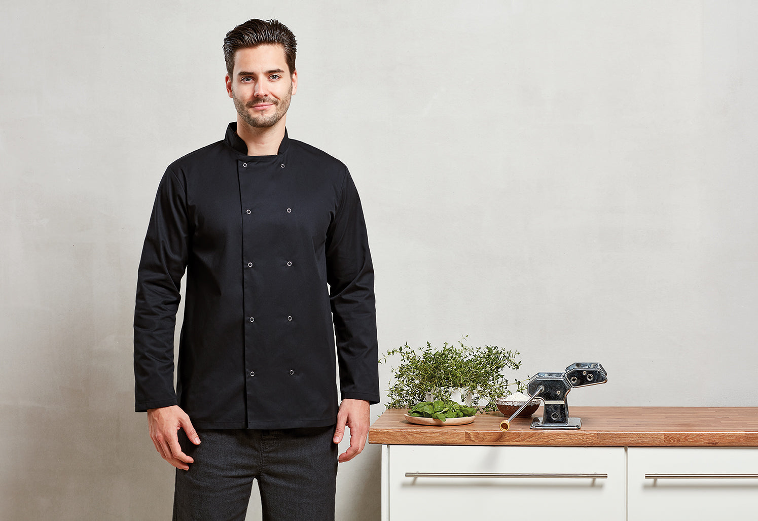 Studded Front Chefs Jacket L/S - P665