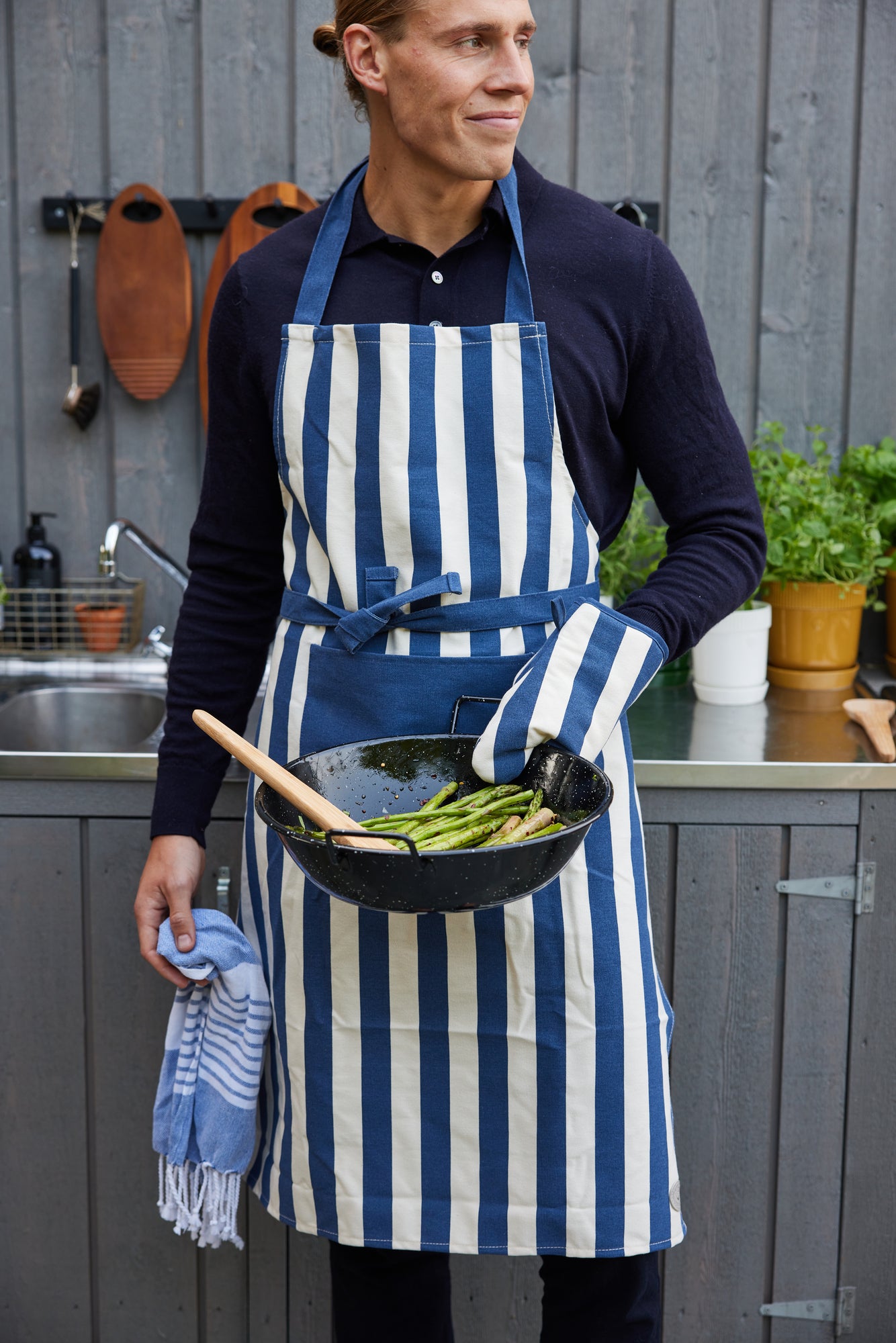 Aron Forkle Med Grillvott, Blå/Hvit