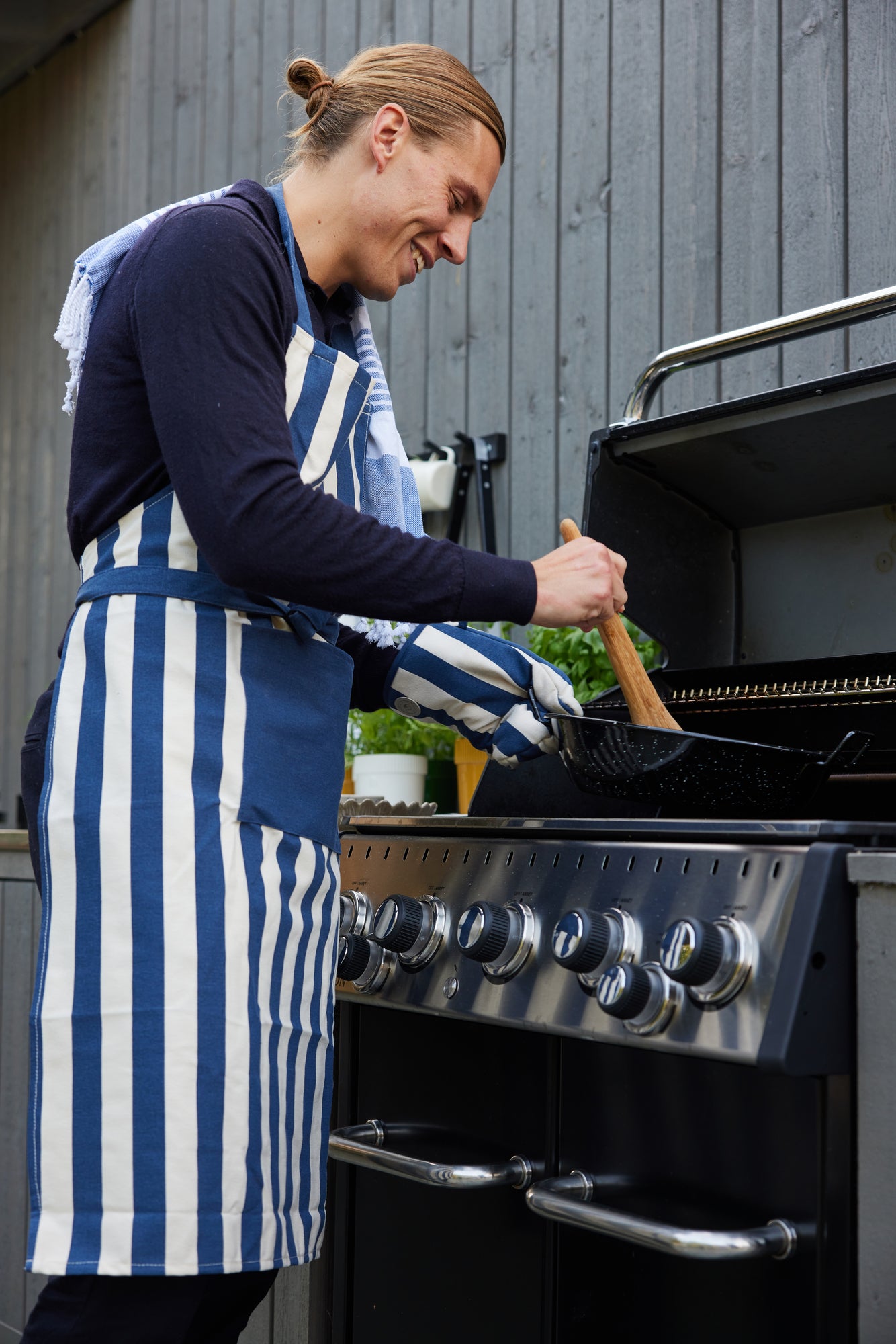 Aron Forkle Med Grillvott, Blå/Hvit