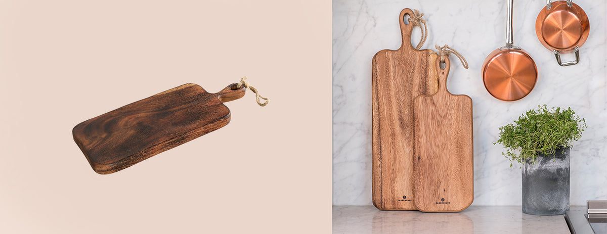 Skjærebrett i akasie med håndtak 46 x 18 cm - QZ059076